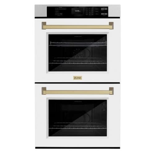 ZLINE - 30 in. Autograph Double Wall Oven w/ Air Fry in Satin Steel w/ White and Bronze - Satin Stainless Steel