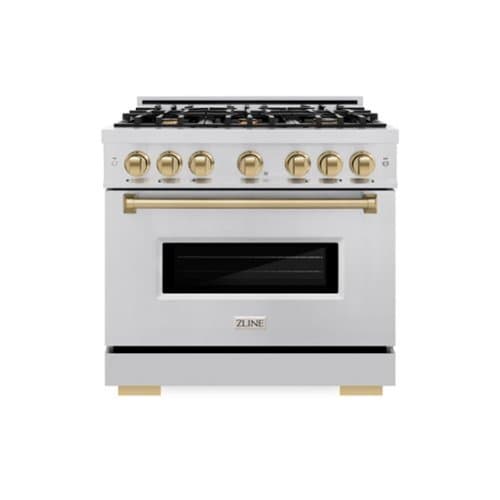 ZLINE - Autograph Edition 36" Classic Gas Range w/ 6 Burners & Champagne Bronze Accents (CGRZ-36-CB) - Stainless Steel