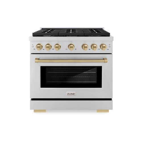 ZLINE - Autograph 36" Paramount Dual Fuel Range w/ 6 Burners & Champagne Bronze Accents (SDRZ-36-CB) - Stainless Steel
