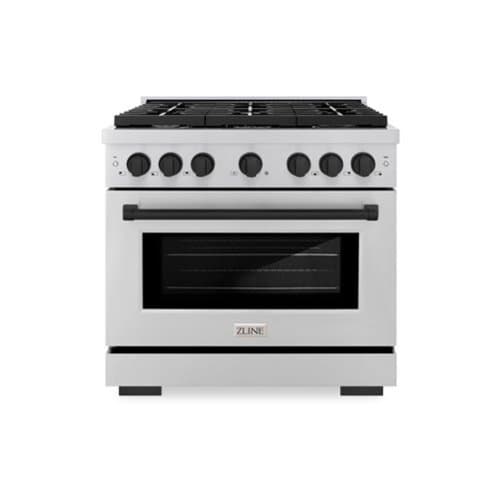 ZLINE - Autograph 36" Paramount Dual Fuel Range w/ 6 Burners & Matte Black Accents (SDRZ-36-MB) - Stainless Steel