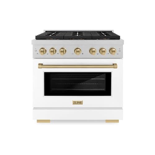 ZLINE - Autograph 36 in. 5.2 cu. ft. Freestanding Paramount Dual Fuel DuoPro Range in Satin Steel w/ White & Bronze Accents - White Matte