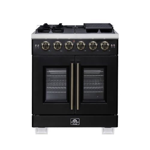 Forno Appliances - Capriasca 4.32 Cu. Ft. Freestanding Gas Convection Range with French Doors - Black