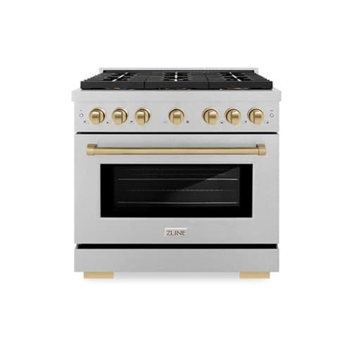 ZLINE - Autograph 36 in. 5.2 cu. ft. Freestanding Paramount Dual Fuel Range w/ DuoPro Cooktop in Satin Steel & Bronze Accents - Stainless Steel