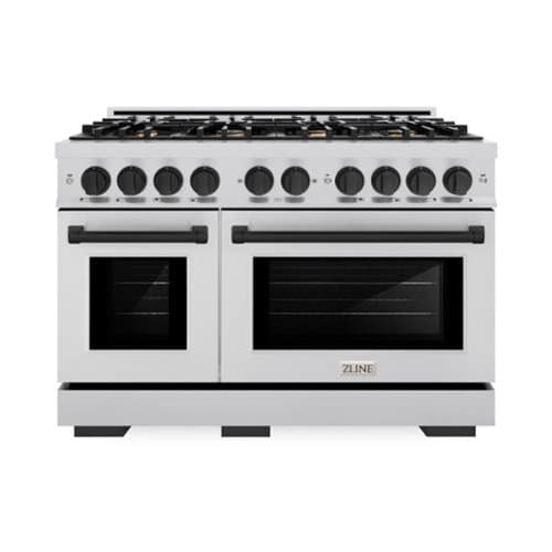 ZLINE - Autograph Edition 48" Freestanding Select Gas Range w/ 8 Burners & Matte Black Accents (HGRZ-48-MB) - Stainless Steel