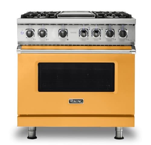Viking - 5-Series 5.6 Cu. Ft. Self-Cleaning Freestanding Dual Fuel Convection Range - 4 Burner - LP - Daffodil