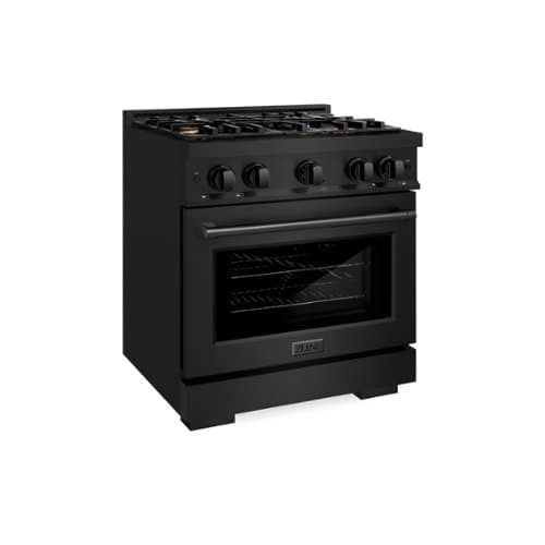 ZLINE - 30 in. 4.2 cu. ft. Freestanding Select Gas Range w/ Convection Oven in Black Stainless & 4 Brass Burners - Black Stainless Steel