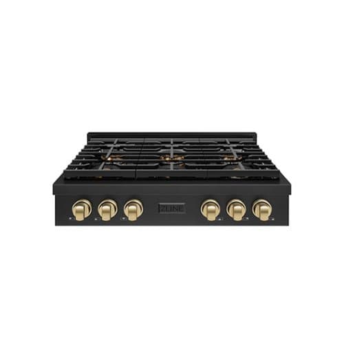 ZLINE - Autograph 36 in. Black Stainless Paramount Rangetop with 6 DuoPro Burners and Bronze Accents (PSRTBZ-36-CB) - Black Stainless Steel