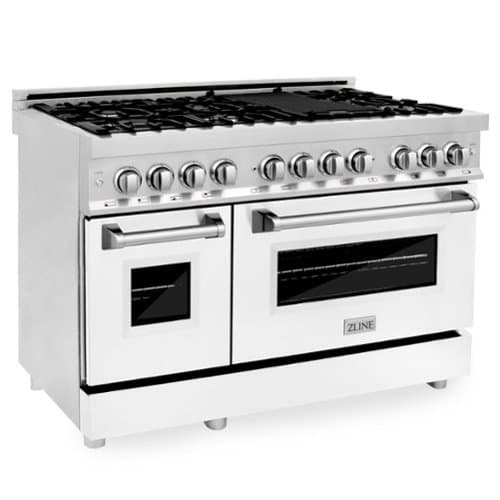 ZLINE - 48" Legacy Dual Fuel Range w/ 7 Burner Cooktop & 2 Ovens w/ White Matte Doors (RA-WM-48) - Matte White