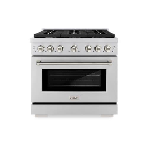 ZLINE - Autograph 36 in. 5.2 cu. ft. Freestanding Paramount Dual Fuel Range in Stainless Steel with Nickel Helix Handle - Stainless Steel