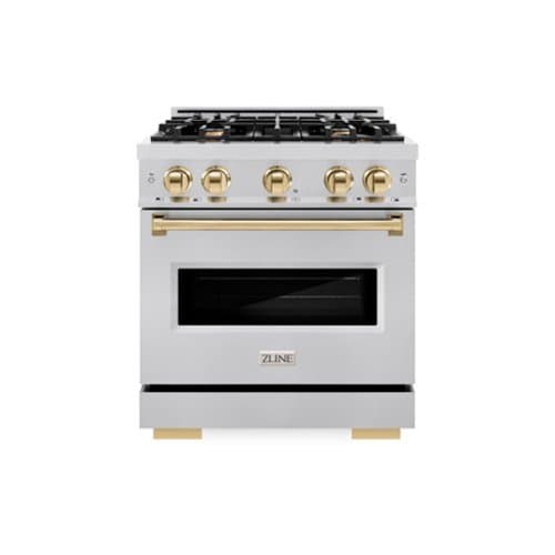 ZLINE - Autograph Edition 30" Classic Gas Range w/ 4 Burners & Polished Gold Accents (CGRZ-30-G) - Stainless Steel