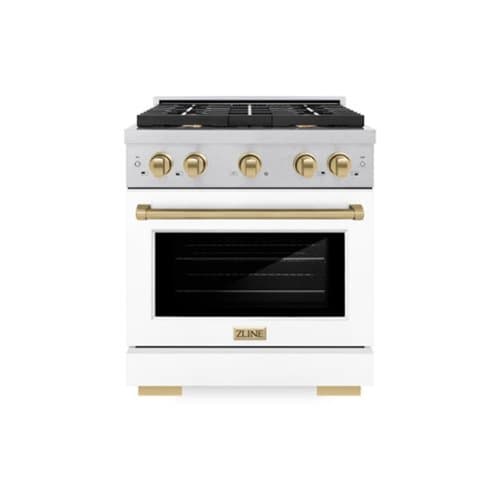 ZLINE - Autograph 30 in. Paramount Satin Steel Gas Range with Bronze Accents (SGRSZ-WM-30-CB) - White Matte