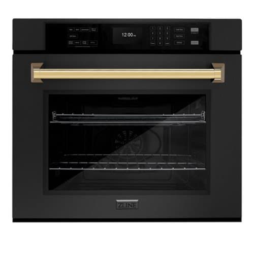 ZLINE - 30 in. Autograph Wall Oven w/ Air Fry with Gold Handle - Black Stainless Steel