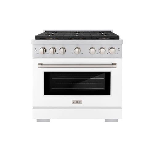 ZLINE - 36 in. Paramount Dual Fuel Range with 6 Burner DuoPro Cooktop & Convection Oven w/ White Door (PSDR-WM-36) - Stainless Steel with White Matte Door