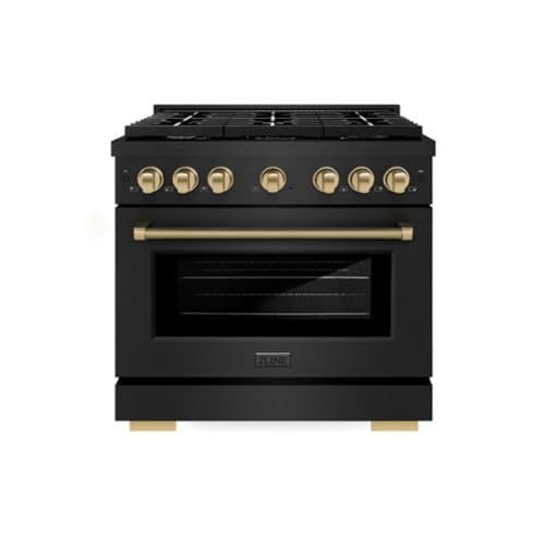 ZLINE - Autograph 36 in. 5.2 cu. ft. Freestanding Paramount Dual Fuel Range in Black Stainless Steel and Bronze Helix Handle - Black Stainless Steel