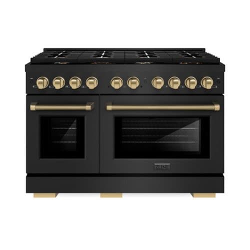 ZLINE - Autograph 48 in. 6.7 Cu. Ft. Freestanding Paramount Gas Range in Black Stainless Steel with Bronze Helix Handles - Black Stainless Steel