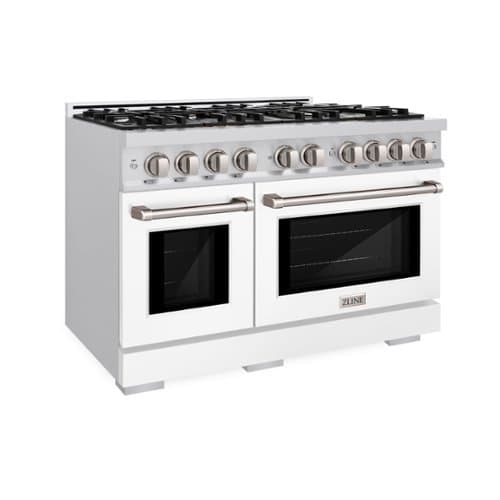 ZLINE - 48" Select Double Oven Dual Fuel Range w/ 8 Burner Cooktop & White Matte Doors (HDR-WM-48) - White