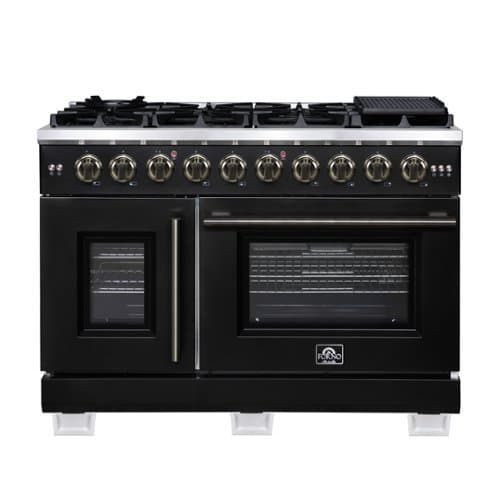 Forno Appliances - Capriasca 6.58 Cu. Ft. Freestanding Double Oven Gas Convection Range with French Doors and Rotisserie Air Fryer - Black