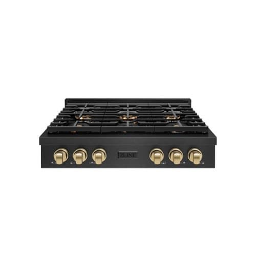 ZLINE - Autograph 36 in. 6 Burner Paramount DuoPro Gas Rangetop in Black Satin Steel and Bronze Accents (PSRTBSZ-36-CB) - Black Satin Stainless Steel
