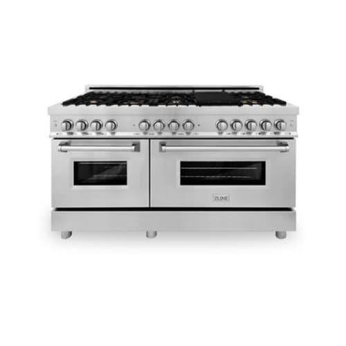 ZLINE - 60" Legacy Dual Fuel Range w/ Gas Cooktop & 2 Electric Ovens w/ 8 Brass Burners (RA-BR-60) - Stainless Steel Look