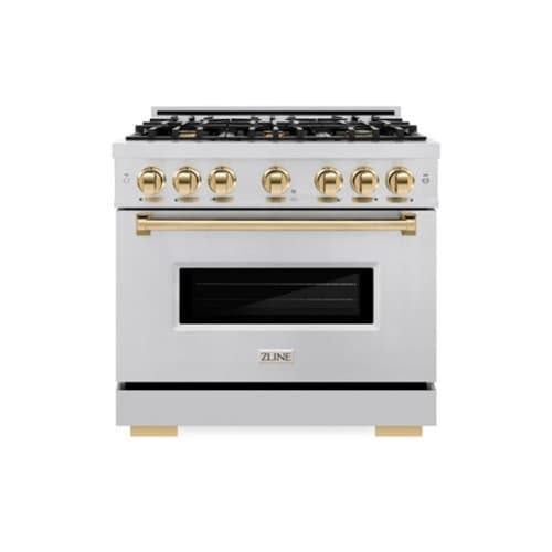 ZLINE - Autograph Edition 36" Classic Gas Range w/ 6 Burners & Polished Gold Accents (CGRZ-36-G) - Stainless Steel