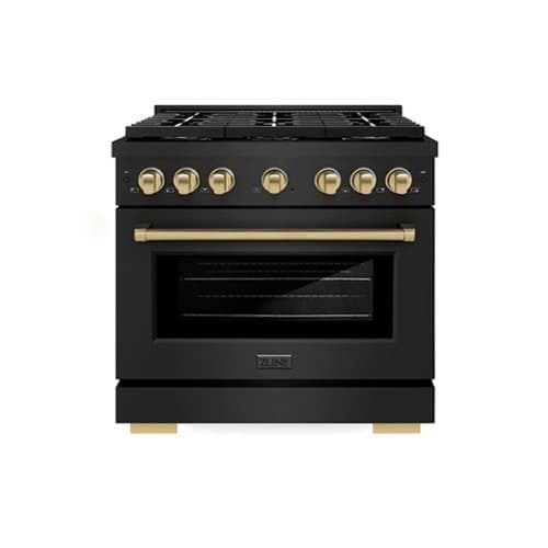 ZLINE - Autograph 36 in. Black Stainless Paramount Dual Fuel Range w/ DuoPro Cooktop & Bronze Accents (PSDRBZ-36-CB) - Black Stainless Steel