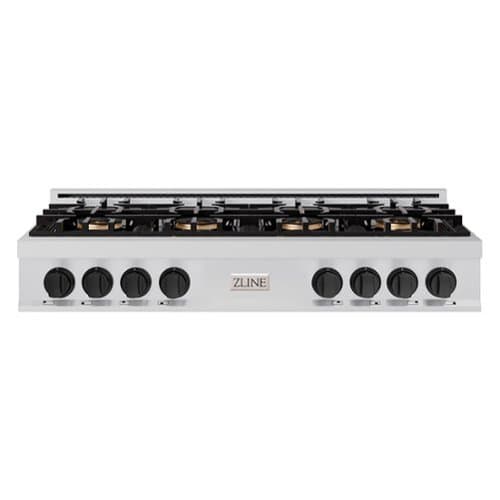 ZLINE - Autograph 48 in. Classic Rangetop with 8 DuoPro Burners and Black Accents (PCRTZ-48-MB) - Stainless Steel