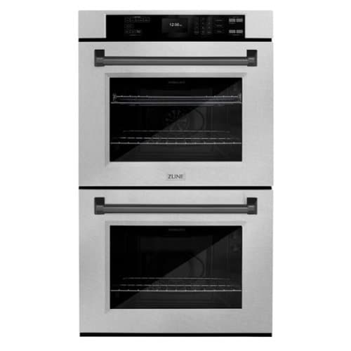 ZLINE - 30 in. Autograph Double Wall Oven w/ Air Fry in Satin Steel w/ Black Handles - Satin Stainless Steel