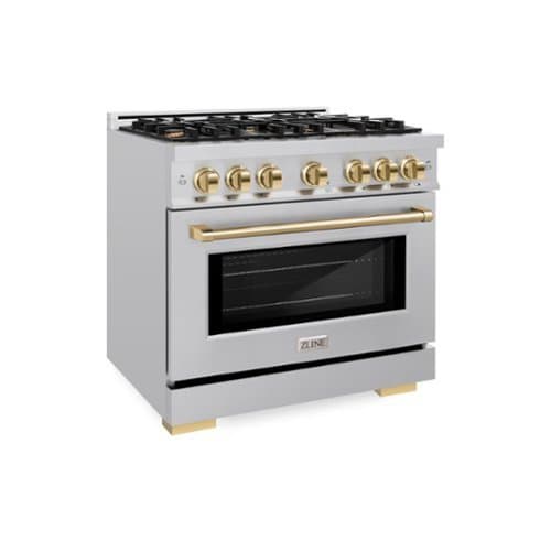 ZLINE - Autograph 36" Select Dual Fuel Range w/ 6 Burners & Polished Gold Accents (HDRZ-36-G) - Black