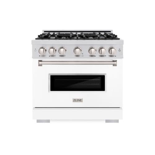 ZLINE - 36" Classic Gas Range with 6 Burner Cooktop and Convection Oven (CGR-WM-36) - Satin Steel/Black