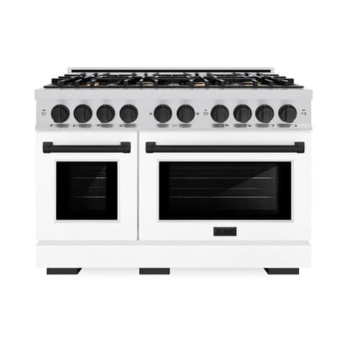 ZLINE - Autograph 48" Freestanding Select Gas Range w/ 8 Burners & White Doors w/ Black Accents (HGRZ-WM-48-MB) - Stainless Steel