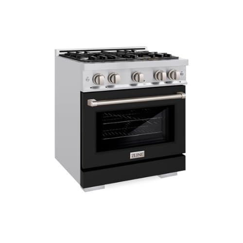 ZLINE - 30 in. 4.2 cu. ft. Freestanding Select Gas Range w/ 4 Burner Cooktop & Convection Oven w/ Black Matte Door - Stainless Steel