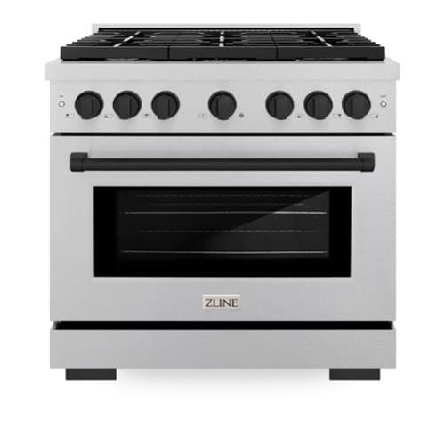 ZLINE - Autograph 36 in. Paramount Satin Steel Gas Range w/ 6 Burners & Black Accents (SGRSZ-36-MB) - Stainless Steel