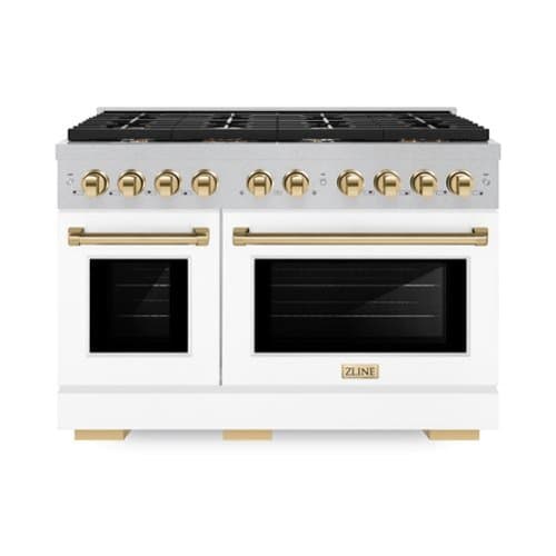 ZLINE - Autograph 48 in. Paramount Gas Range with Gold Accents (SGRSZ-WM-48-G) - Satin Steel/White