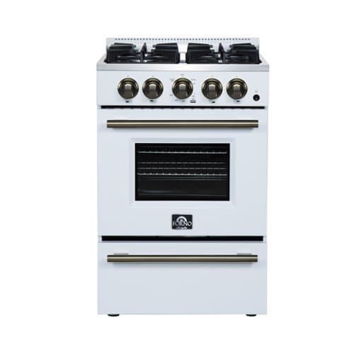 Forno Appliances - Breno 2.3 Cu. Ft. Freestanding Gas Range with Antique Brass Accents - White