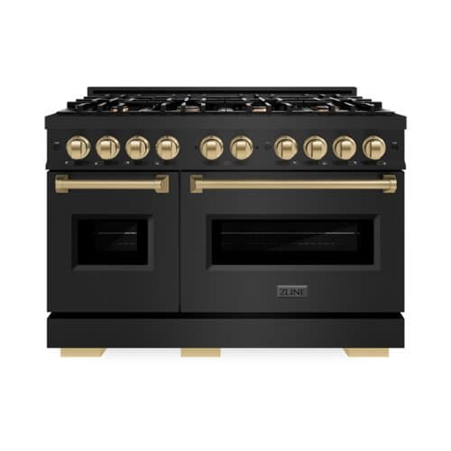 ZLINE - Autograph 48" Classic Black Stainless Gas Range w/ 8 Burners & Bronze Accents (CGRBZ-48-CB) - Black Stainless Steel