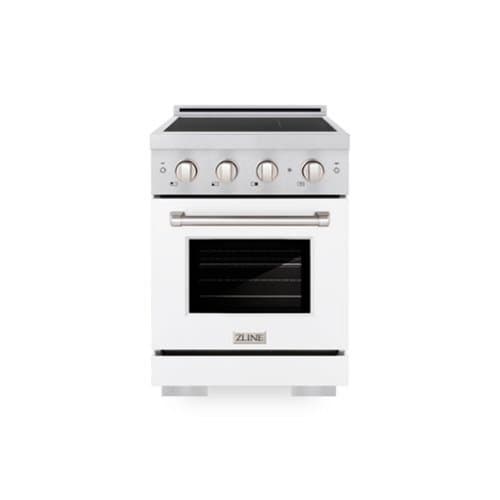 ZLINE - 24 in. 3.2 cu. ft. Paramount Freestanding Induction Range with 3 Burners and Electric Oven in Satin Steel w/ White Door - White Matte