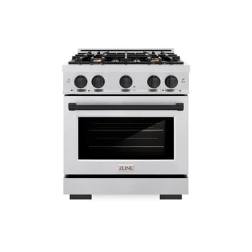 ZLINE - Autograph 30 in. Select Dual Fuel Satin Steel Range w/ 4 Burners & Black Accents (HDRSZ-30-MB) - Stainless Steel