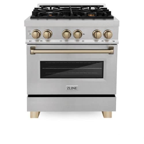 ZLINE - Autograph 30 in. Legacy Dual Fuel Range in Satin Steel & Bronze Accents (RASZ-SN-30-CB) - Stainless Steel