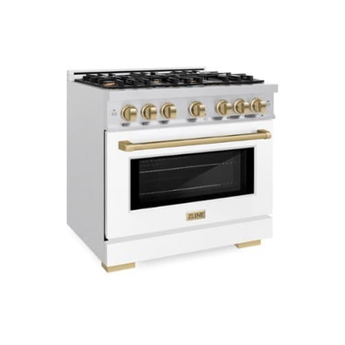 ZLINE - Autograph 36 in. Select Dual Fuel Satin Steel Range w/ White & Bronze Accents (HDRSZ-WM-36-CB) - White Matte
