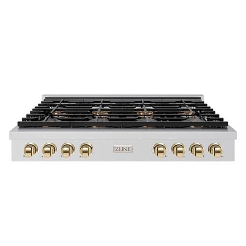 ZLINE - Autograph 48 in. Paramount Rangetop with 8 DuoPro Burners and Gold Accents (PSRTZ-48-G) - Stainless Steel