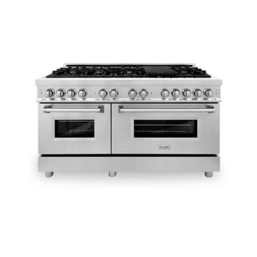 ZLINE - 60" Legacy Dual Fuel Range w/ 9 Burner Gas Cooktop and 2 Electric Convection Ovens (RA60) - Stainless Steel