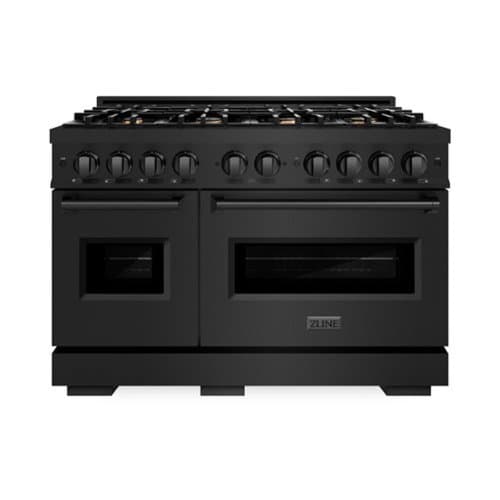 ZLINE - 48" Classic Double Oven Gas Range in Black Stainless w/ 8 Brass Burners (CGRB-BR-48) - Black Stainless Steel