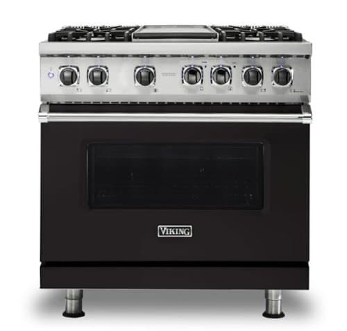 Viking - 5-Series 5.6 Cu. Ft. Self-Cleaning Freestanding Dual Fuel Convection Range - 4 Burner - Onyx