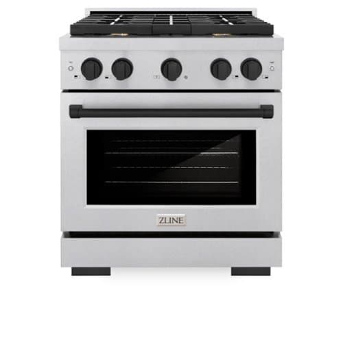 ZLINE - Autograph 30 in. Paramount Satin Steel Gas Range w/ 4 Burners & Black Accents (SGRSZ-30-MB) - Stainless Steel