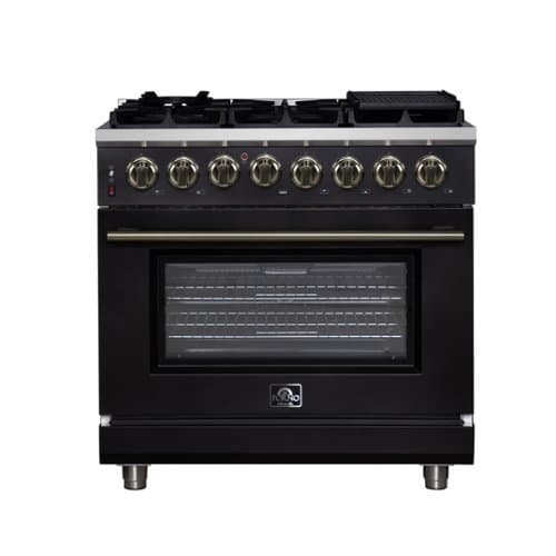 Forno Appliances - Massimo 5.36 Cu. Ft. Freestanding Dual Fuel True Convection Range with Air Fryer Basket - Black