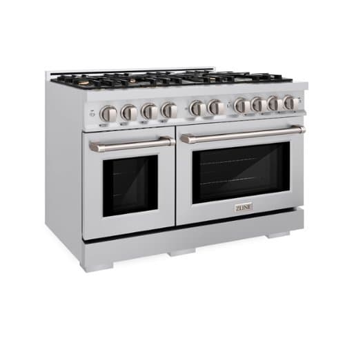 ZLINE - 48 in. 6.7 cu. ft. Freestanding Select Double Oven Gas Range with 8 Brass Burners (HGR-BR-48) - Stainless Steel