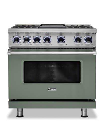 Viking - 36"W./24"D. Dual Fuel Sealed Burner Range-4 Burners/Griddle-LP - Eucalyptus
