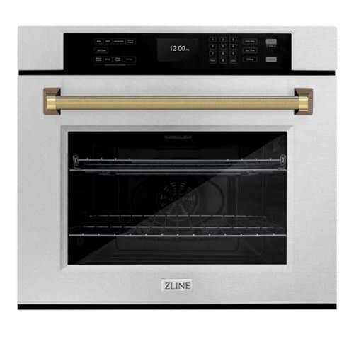 ZLINE - Autograph 30 in. True Convection Single Wall Oven in Satin Steel with Gold Helix Handle (WASSZ-30-KG) - Satin Stainless Steel