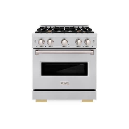 ZLINE - 30 in. Classic Dual Fuel Satin Steel Range w/ 4 Brass Burners & Convection Oven (CDRS-BR-30) - Stainless Steel