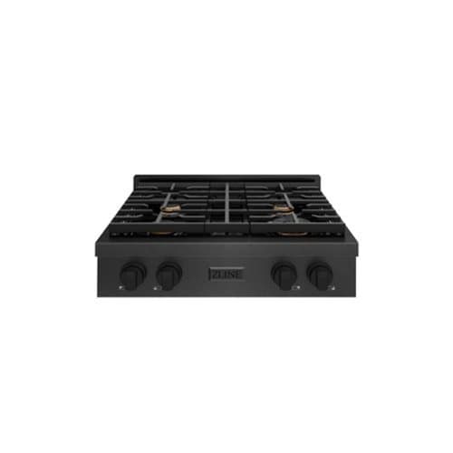 ZLINE - 30 in. Paramount Gas Rangetop with 4 Brass Burners and Porcelain Cooktop in Black Satin Steel (SRTBS-BR-30) - Black Satin Stainless Steel